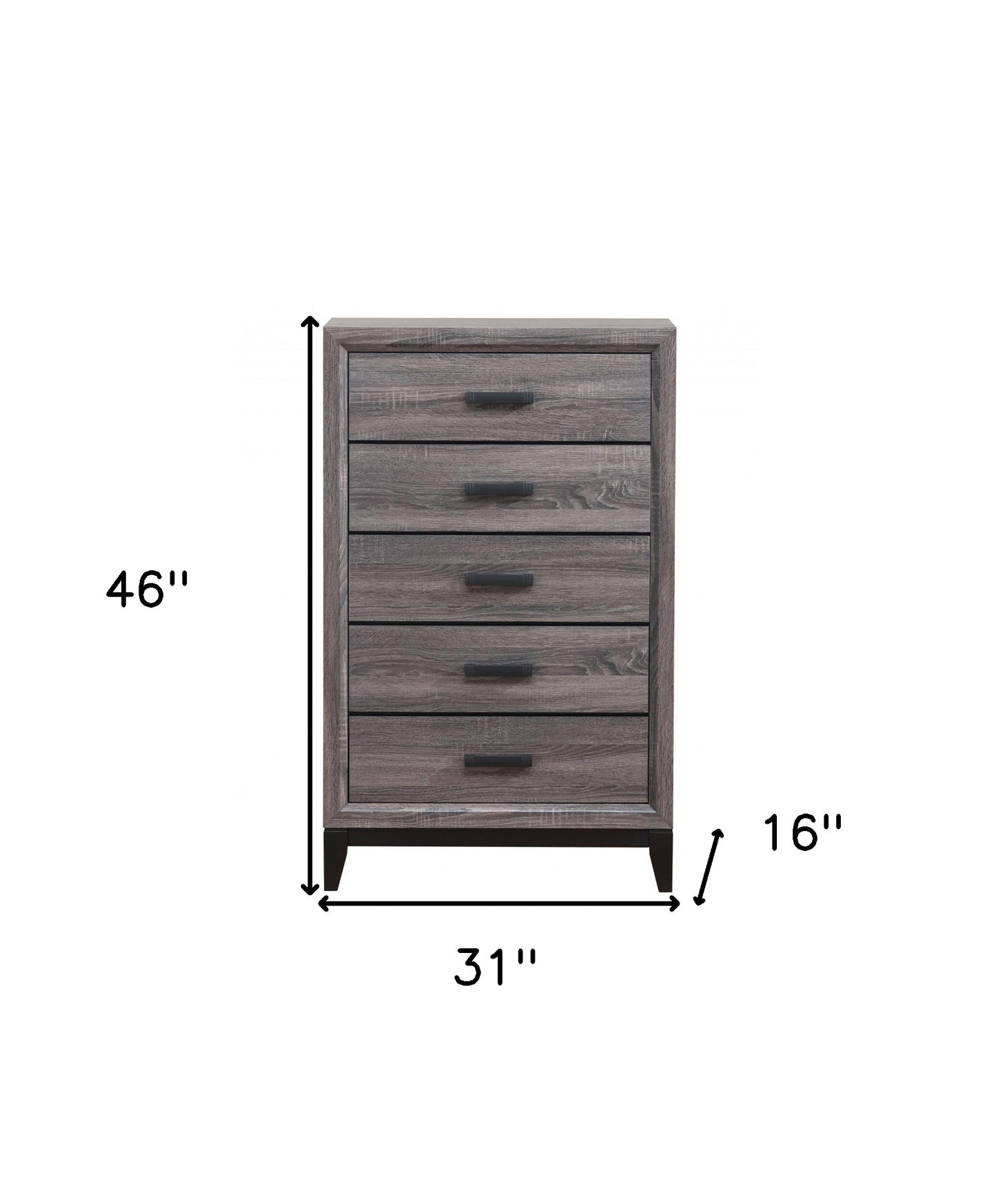Grey Solid Wood Five Drawer Chest By Homeroots | Dressers | Modishstore - 6