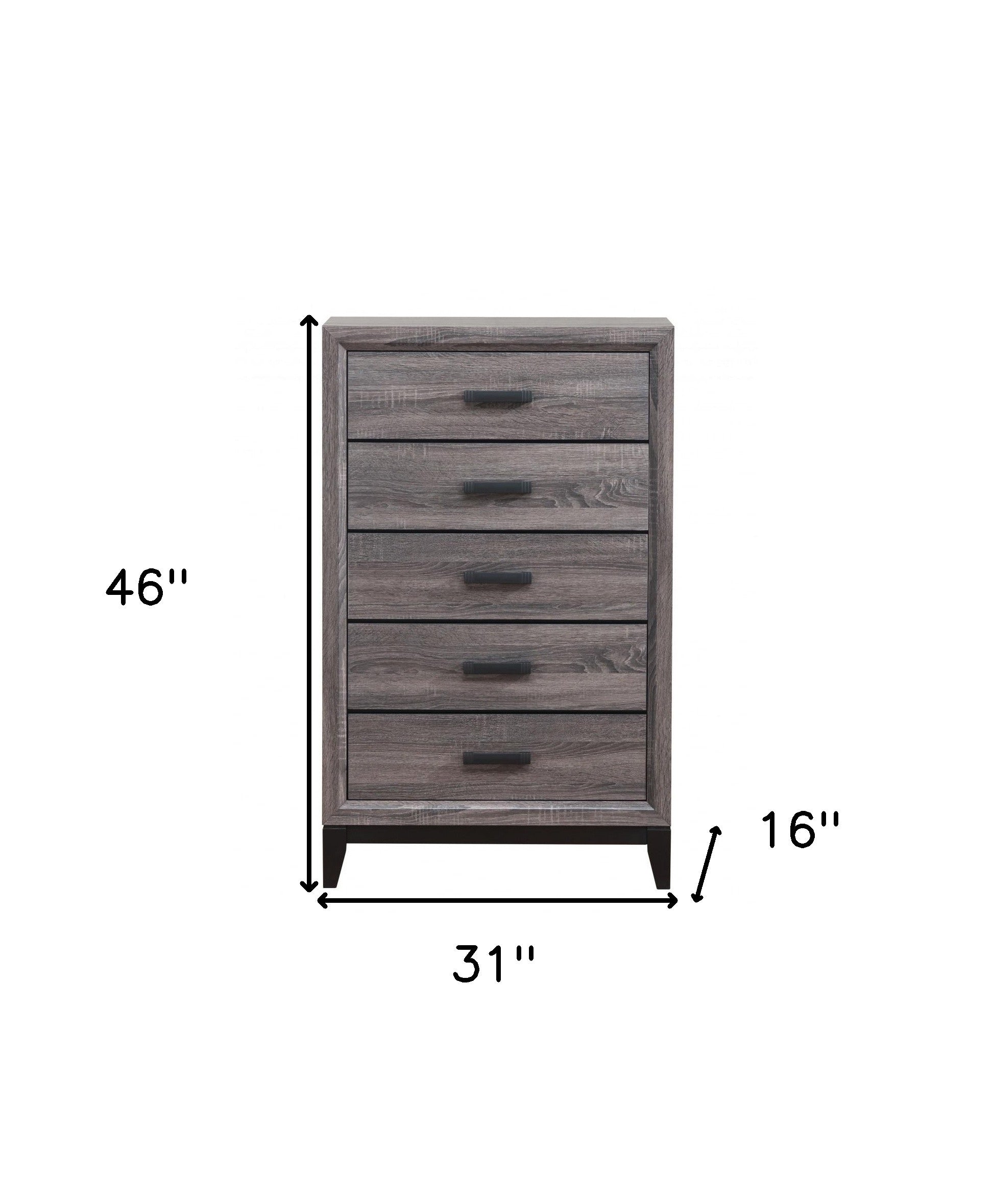 Grey Solid Wood Five Drawer Chest By Homeroots | Dressers | Modishstore - 6