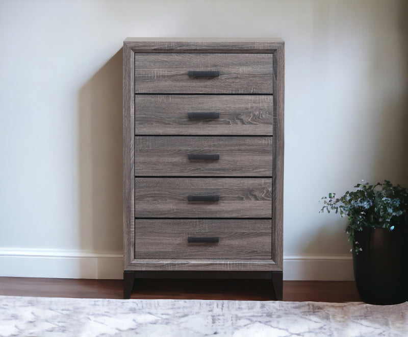 Grey Solid Wood Five Drawer Chest By Homeroots | Dressers | Modishstore - 1