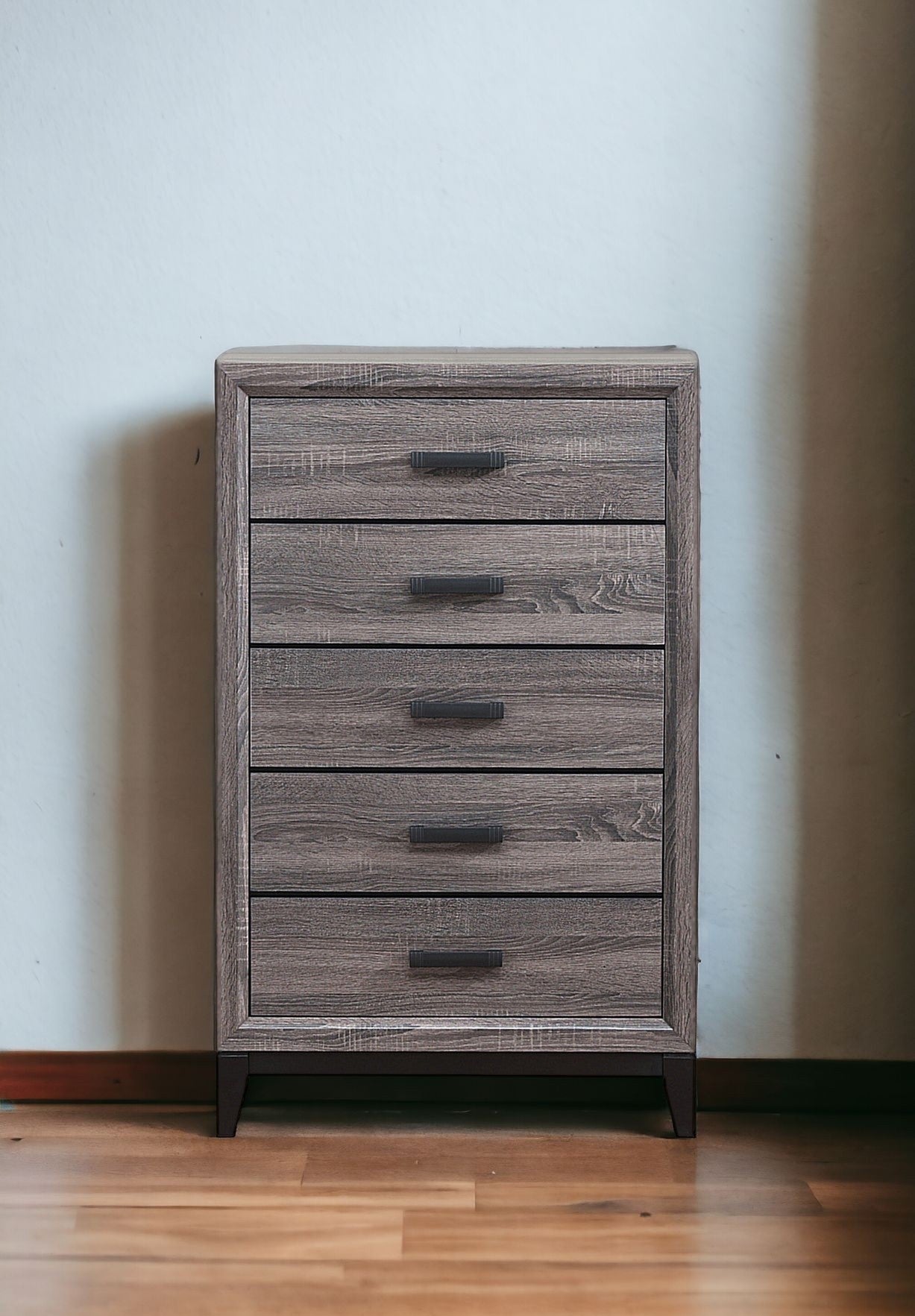 Grey Solid Wood Five Drawer Chest By Homeroots | Dressers | Modishstore - 2