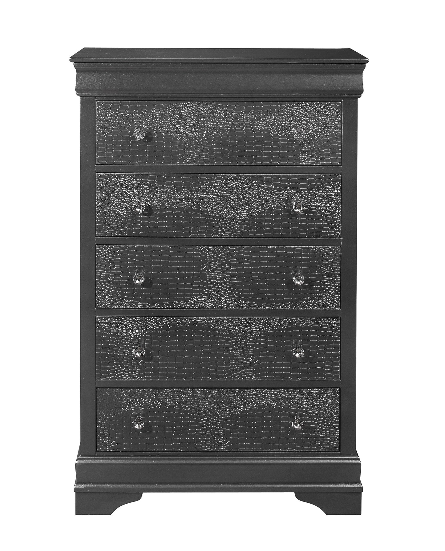 Metallic Grey Solid Wood Five Drawer Chest By Homeroots | Dressers | Modishstore - 2