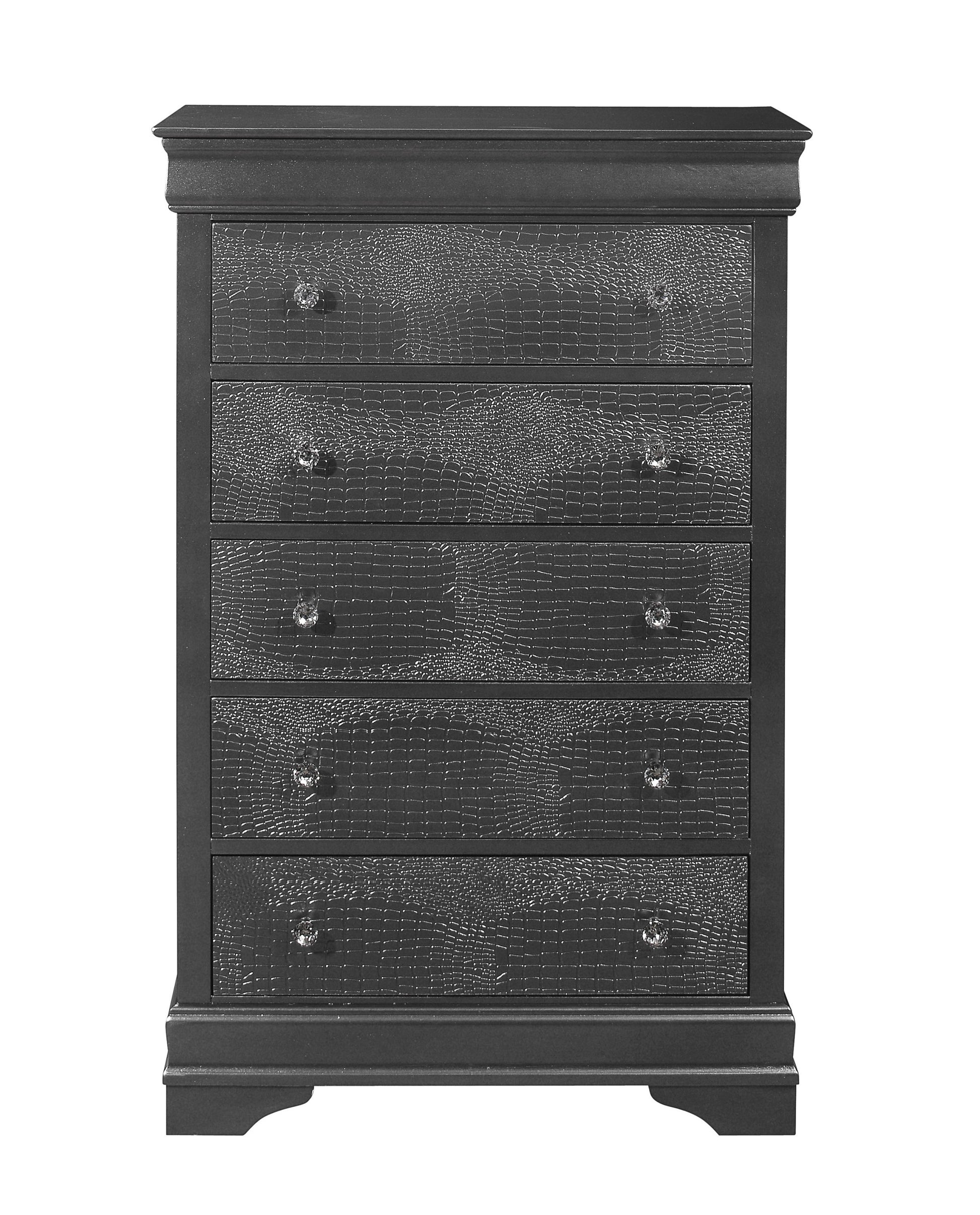 Metallic Grey Solid Wood Five Drawer Chest By Homeroots | Dressers | Modishstore - 2