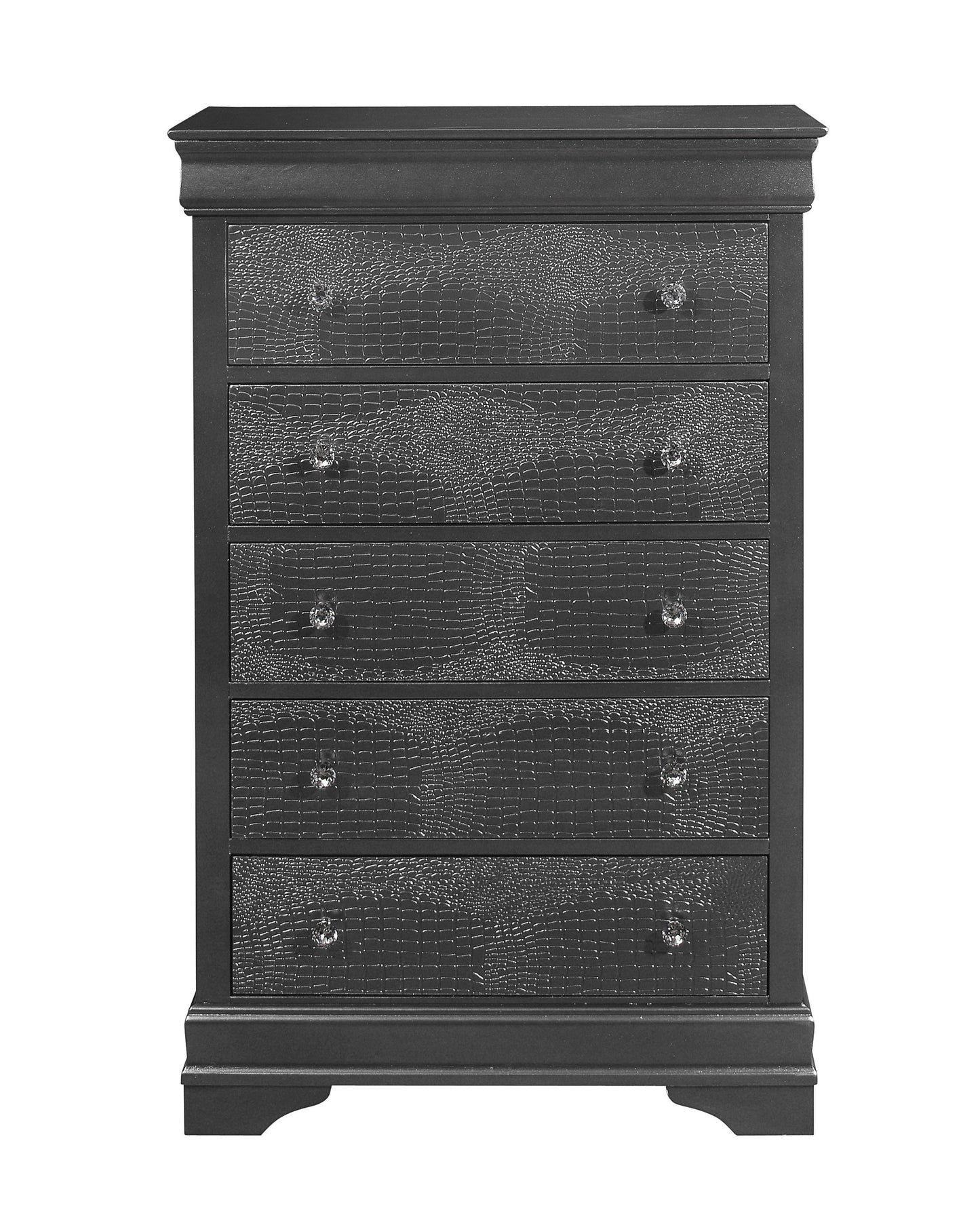 Metallic Grey Solid Wood Five Drawer Chest By Homeroots | Dressers | Modishstore - 3