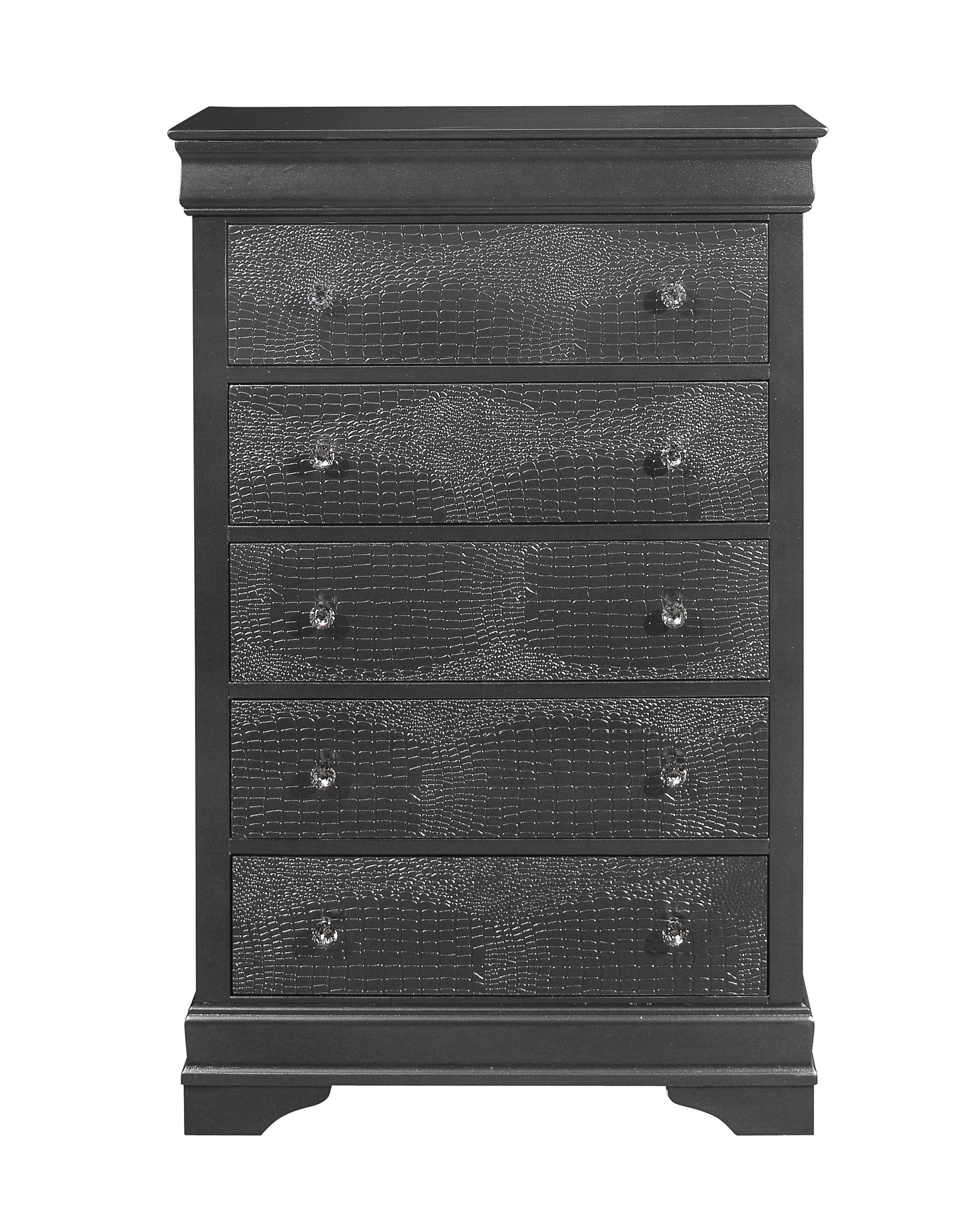 Metallic Grey Solid Wood Five Drawer Chest By Homeroots | Dressers | Modishstore - 3