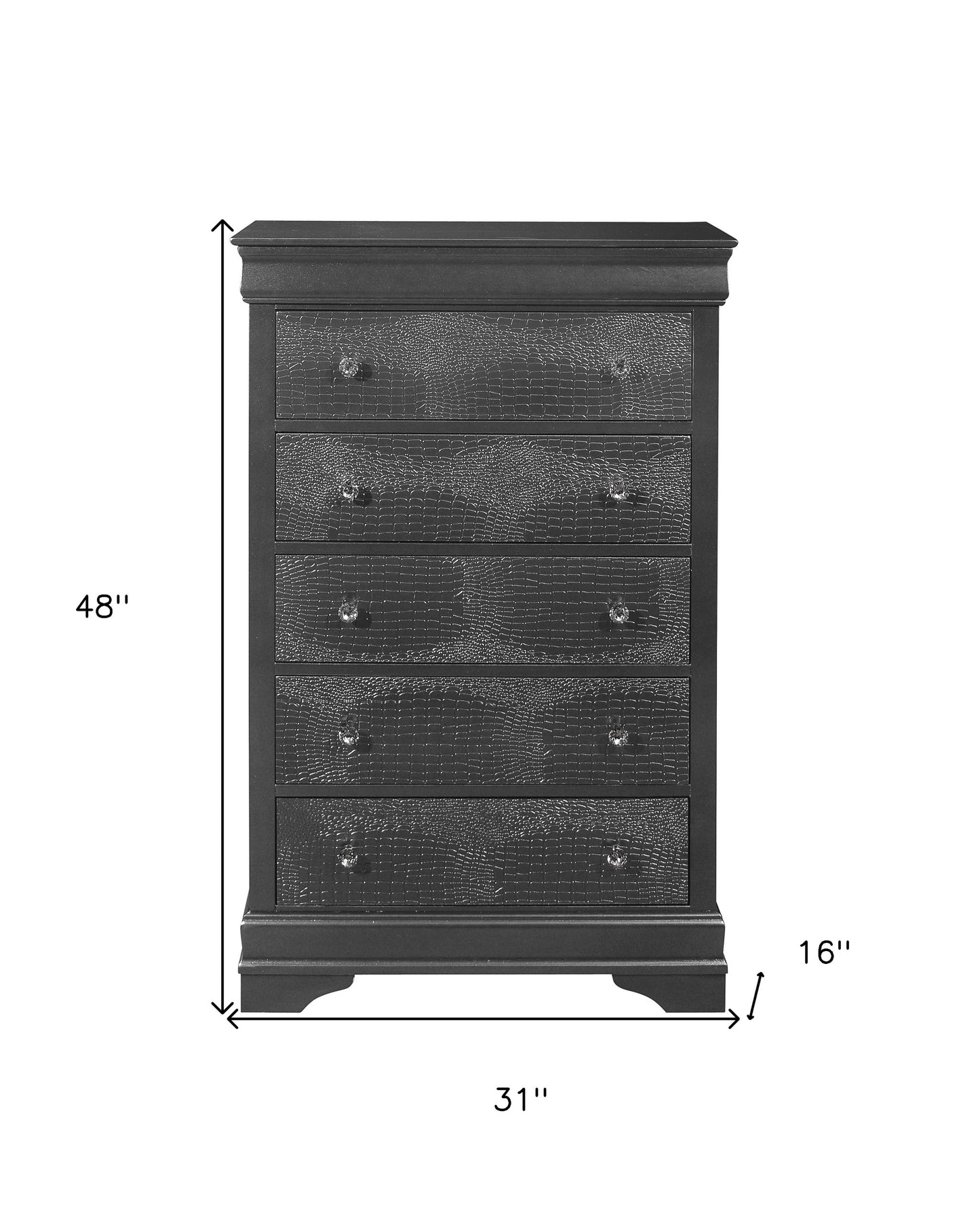 Metallic Grey Solid Wood Five Drawer Chest By Homeroots | Dressers | Modishstore - 6