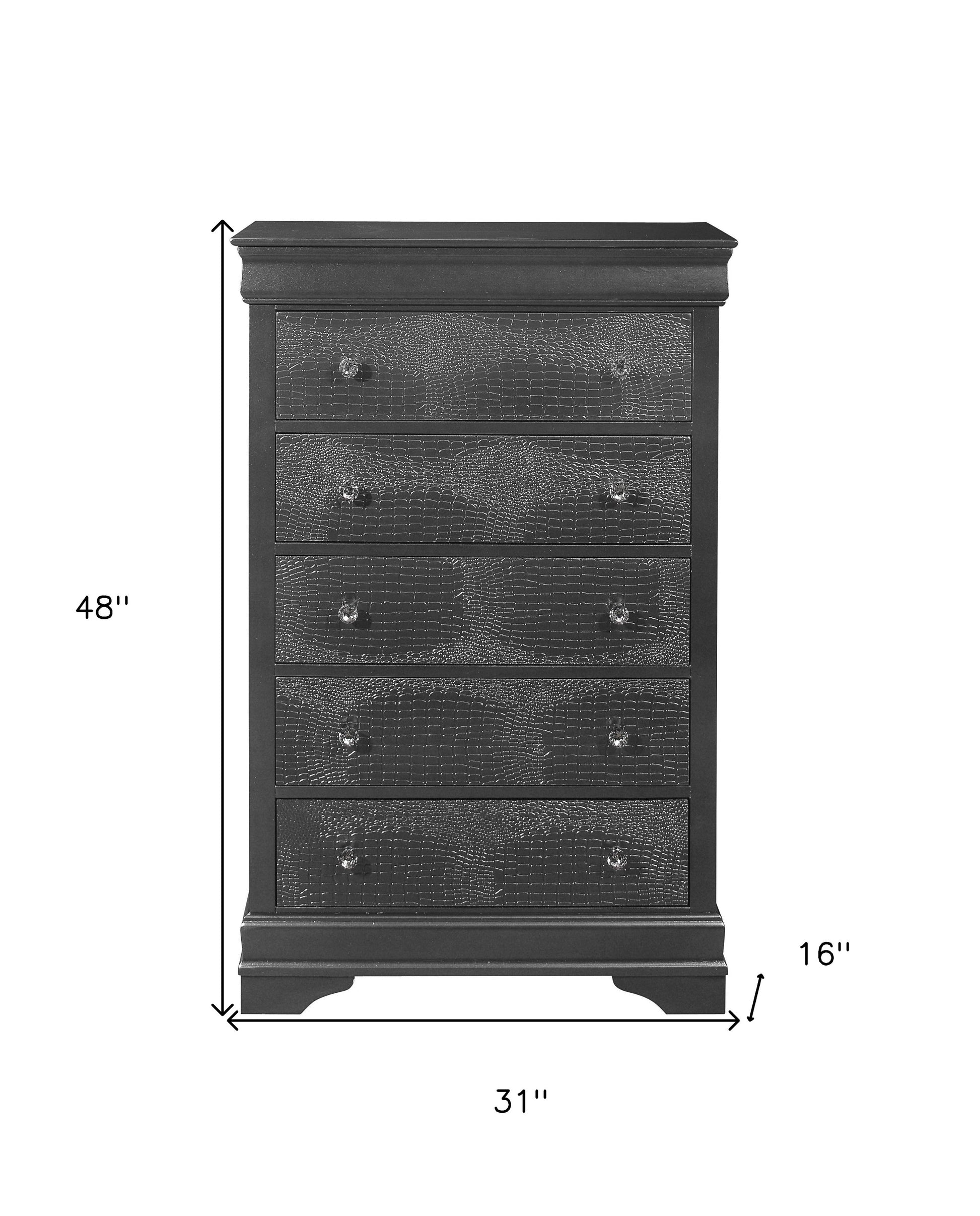 Metallic Grey Solid Wood Five Drawer Chest By Homeroots | Dressers | Modishstore - 6