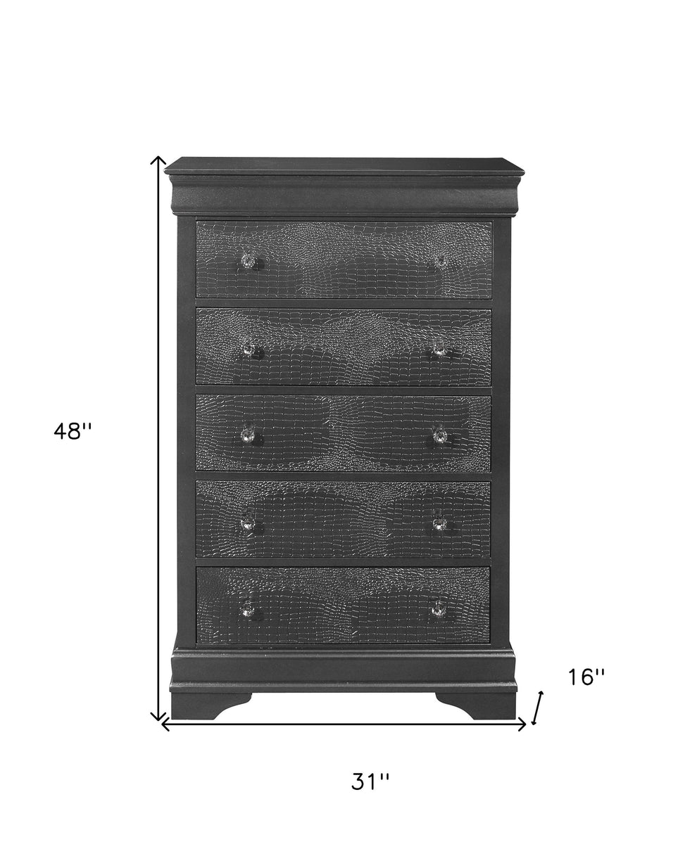 Metallic Grey Solid Wood Five Drawer Chest By Homeroots | Dressers | Modishstore - 6