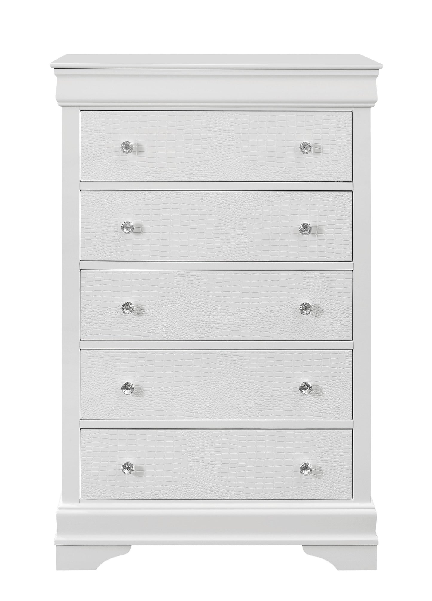 Metallic White Solid Wood Five Drawer Chest By Homeroots | Dressers | Modishstore - 2