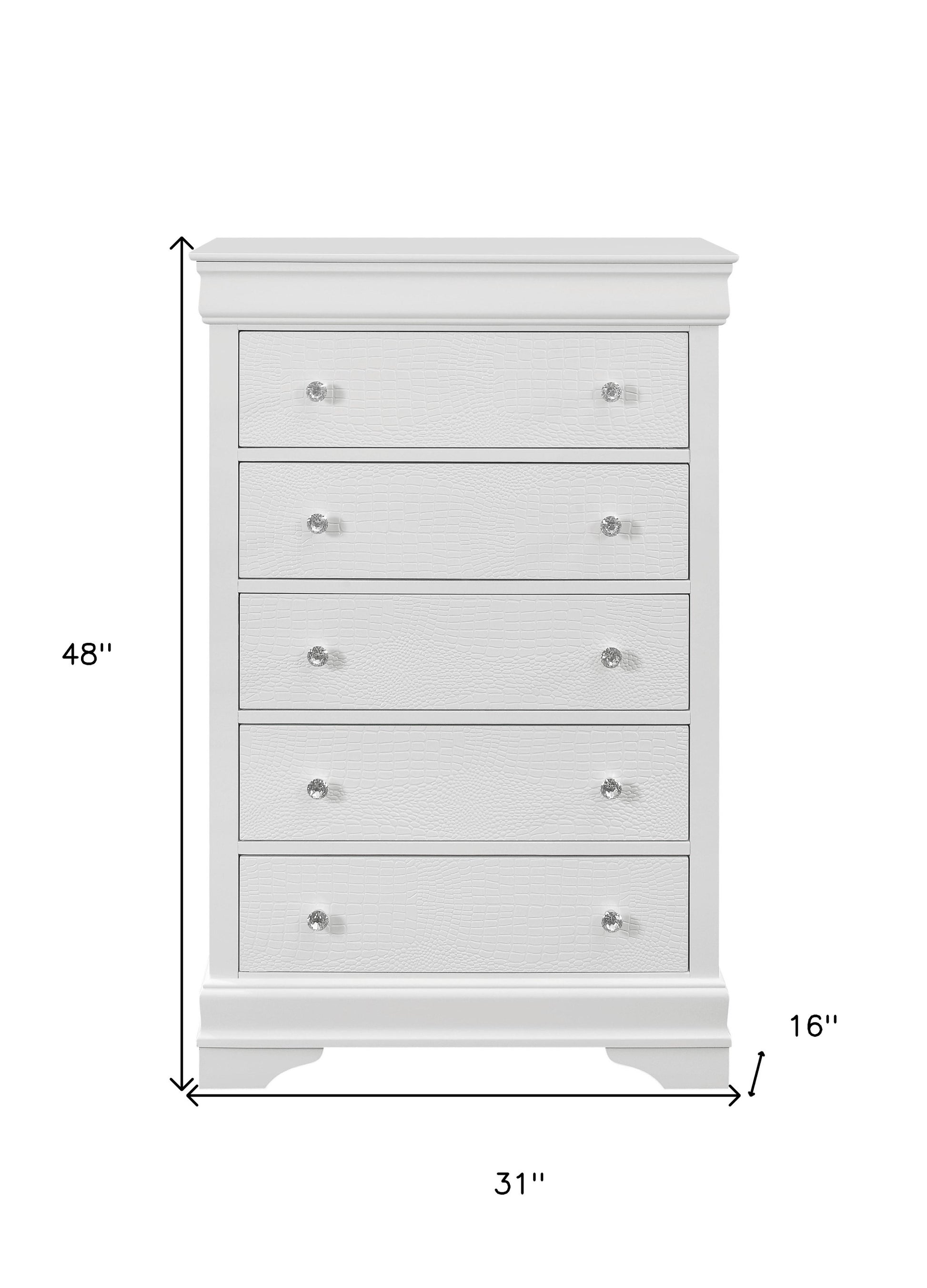 Metallic White Solid Wood Five Drawer Chest By Homeroots | Dressers | Modishstore - 5
