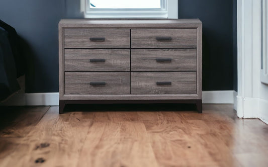 Gray Solid and Manufactured Wood Six Drawer Double Dresser By Homeroots | Dressers | Modishstore - 1