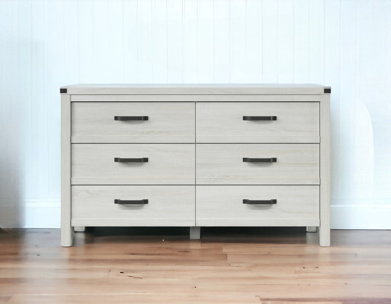 White Solid Wood Six Drawer Double Dresser By Homeroots | Dressers | Modishstore - 1