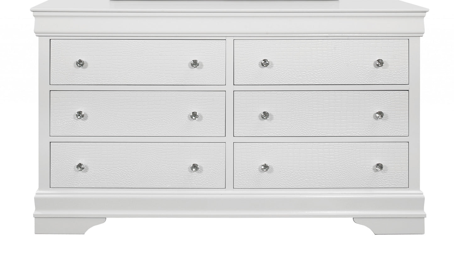Metallic White Solid Wood Six Drawer Double Dresser By Homeroots | Dressers | Modishstore - 4