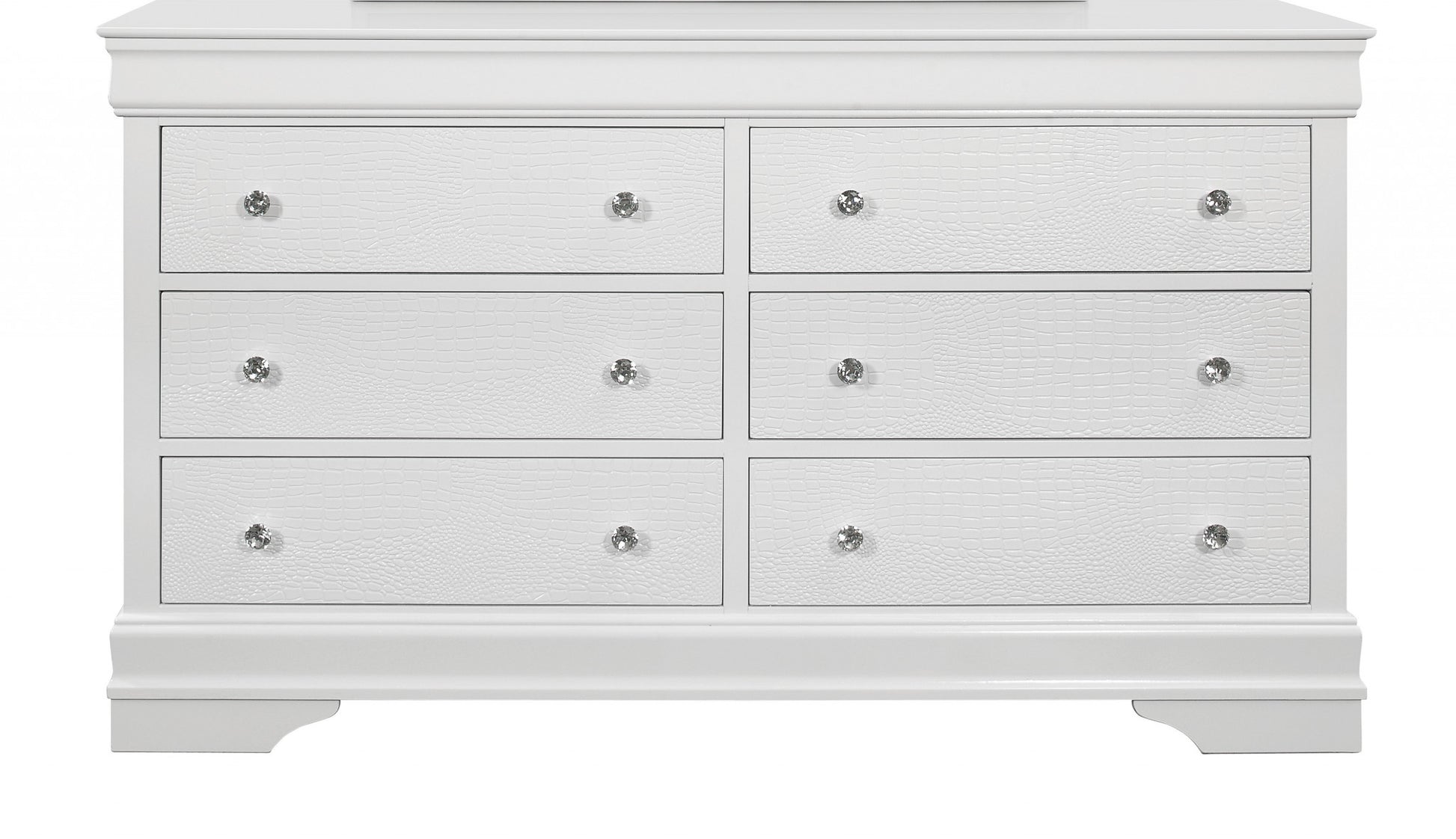 Metallic White Solid Wood Six Drawer Double Dresser By Homeroots | Dressers | Modishstore - 4