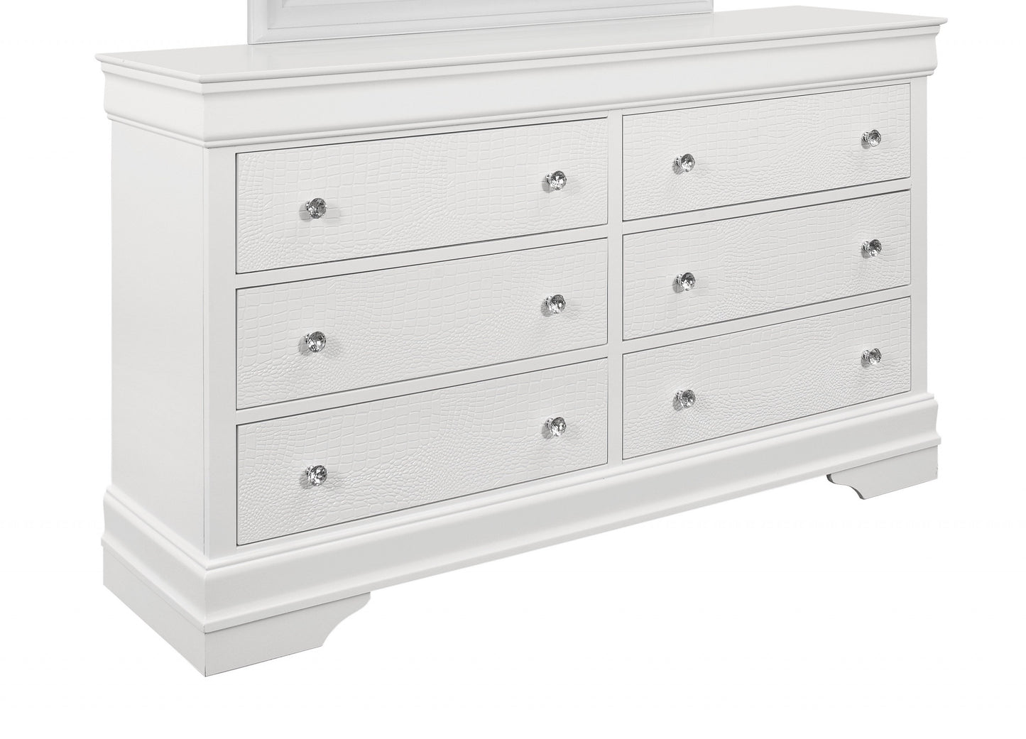 Metallic White Solid Wood Six Drawer Double Dresser By Homeroots | Dressers | Modishstore - 3