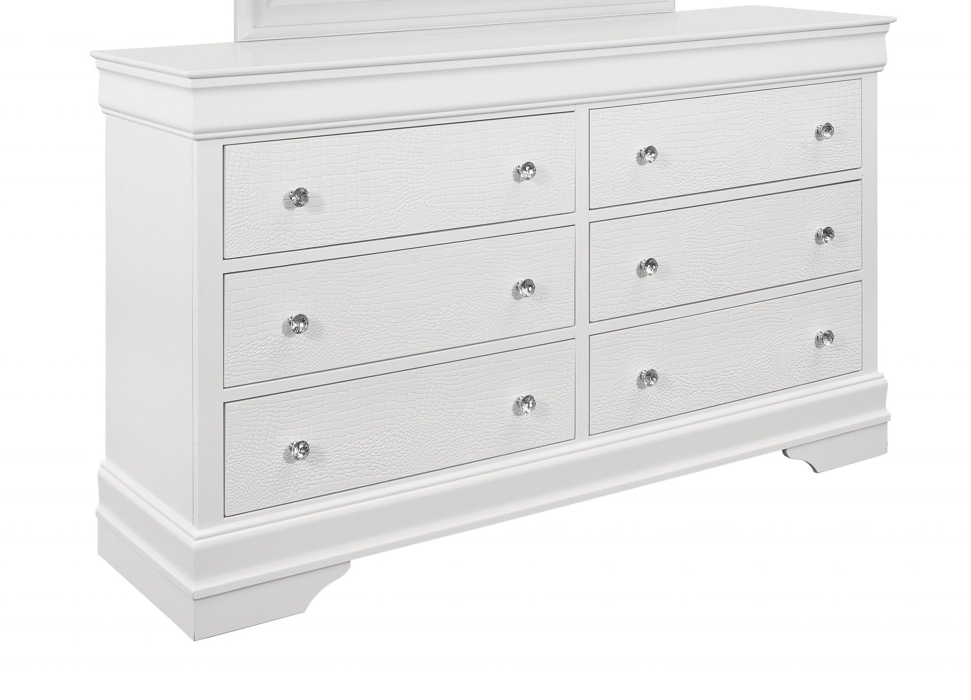 Metallic White Solid Wood Six Drawer Double Dresser By Homeroots | Dressers | Modishstore - 3