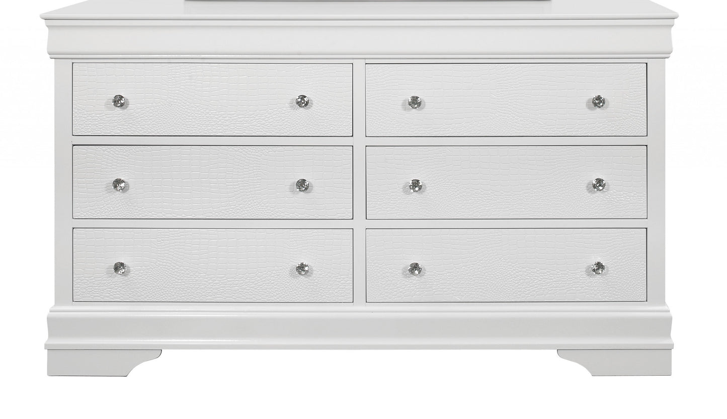 Metallic White Solid Wood Six Drawer Double Dresser By Homeroots | Dressers | Modishstore - 2