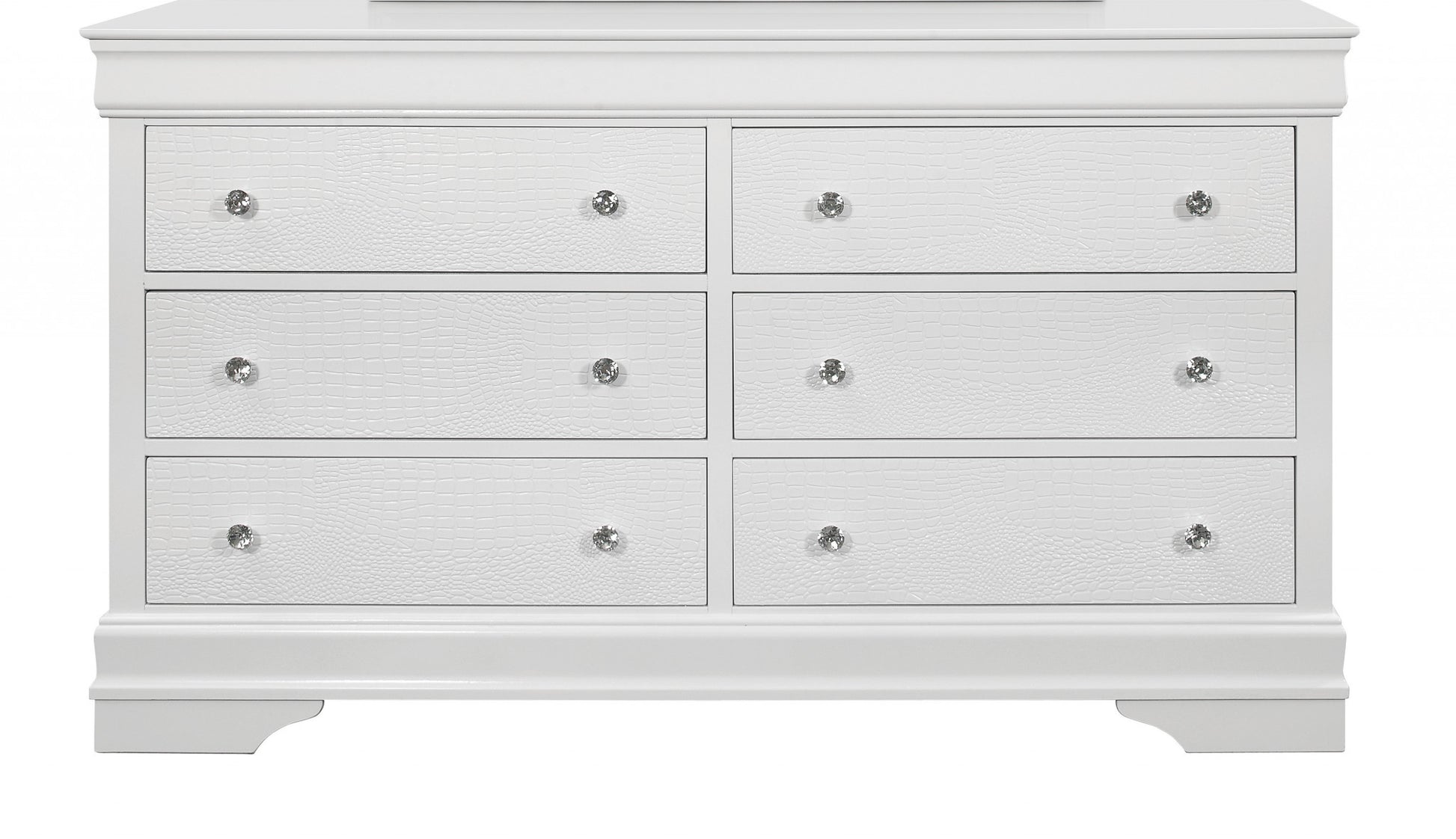 Metallic White Solid Wood Six Drawer Double Dresser By Homeroots | Dressers | Modishstore - 2