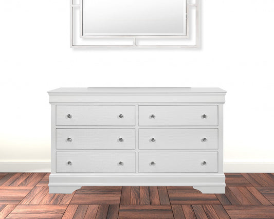 Metallic White Solid Wood Six Drawer Double Dresser By Homeroots | Dressers | Modishstore - 1