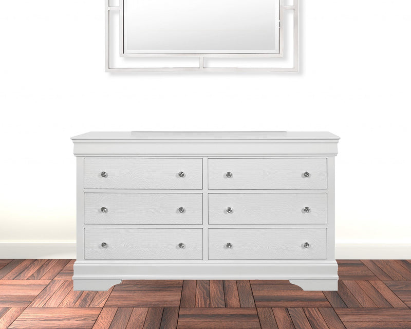 Metallic White Solid Wood Six Drawer Double Dresser By Homeroots | Dressers | Modishstore - 1