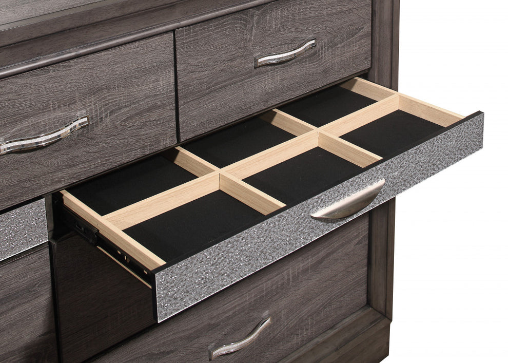 Grey Solid Wood Nine Drawer Double Dresser By Homeroots | Dressers | Modishstore - 4