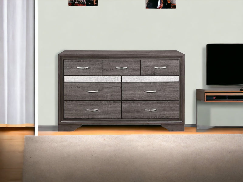 Grey Solid Wood Nine Drawer Double Dresser By Homeroots | Dressers | Modishstore - 1