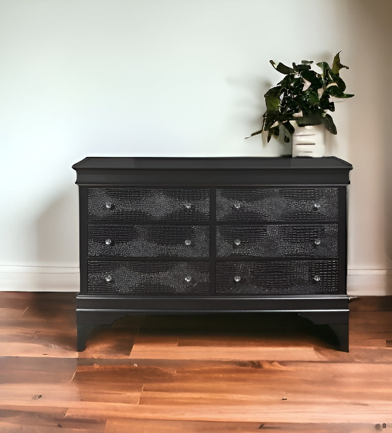 Metallic Grey Solid Wood Six Drawer Double Dresser By Homeroots | Dressers | Modishstore - 1