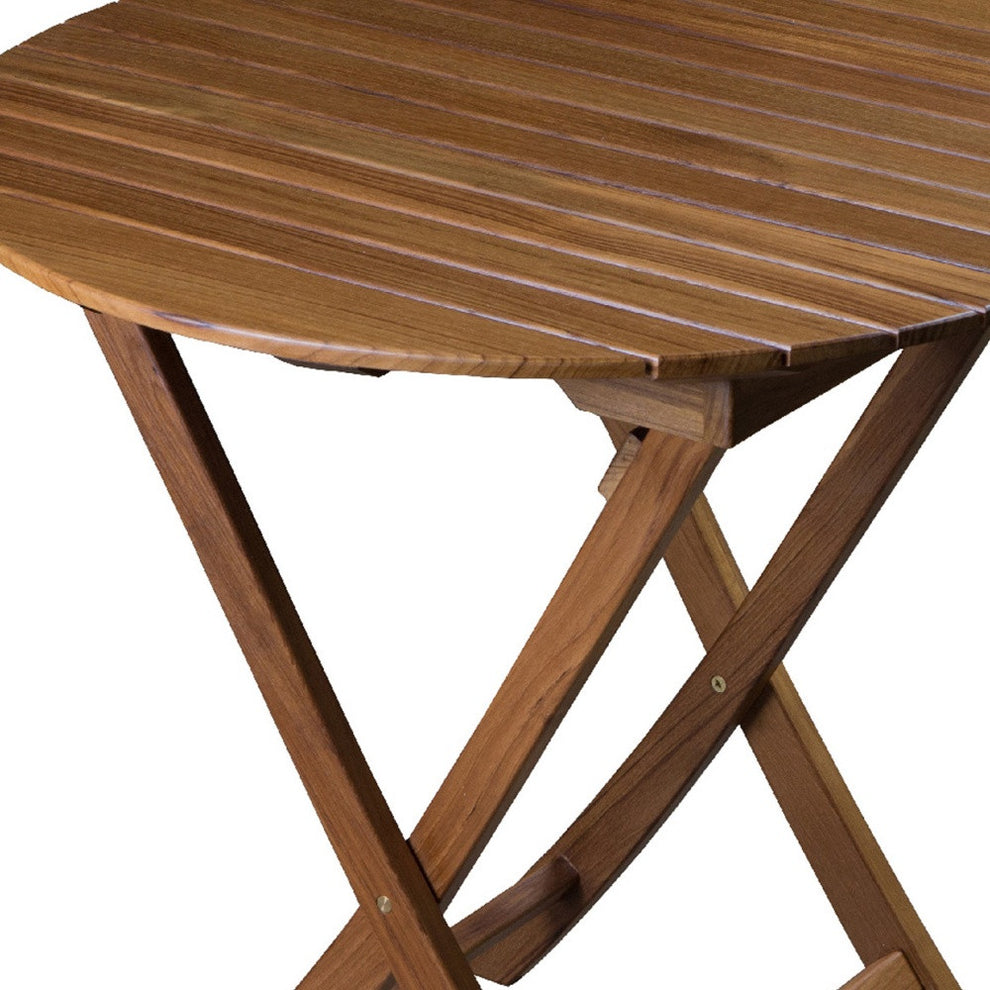 Brown Rounded Solid Wood Folding Outdoor Side Table By Homeroots | Outdoor Tables | Modishstore - 2