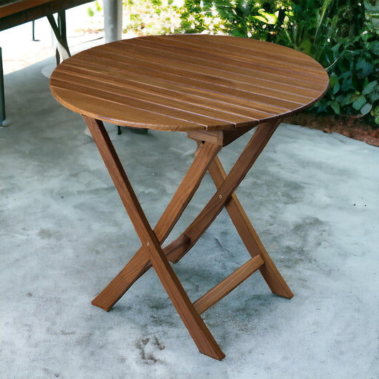 Brown Rounded Solid Wood Folding Outdoor Side Table By Homeroots | Outdoor Tables | Modishstore - 1