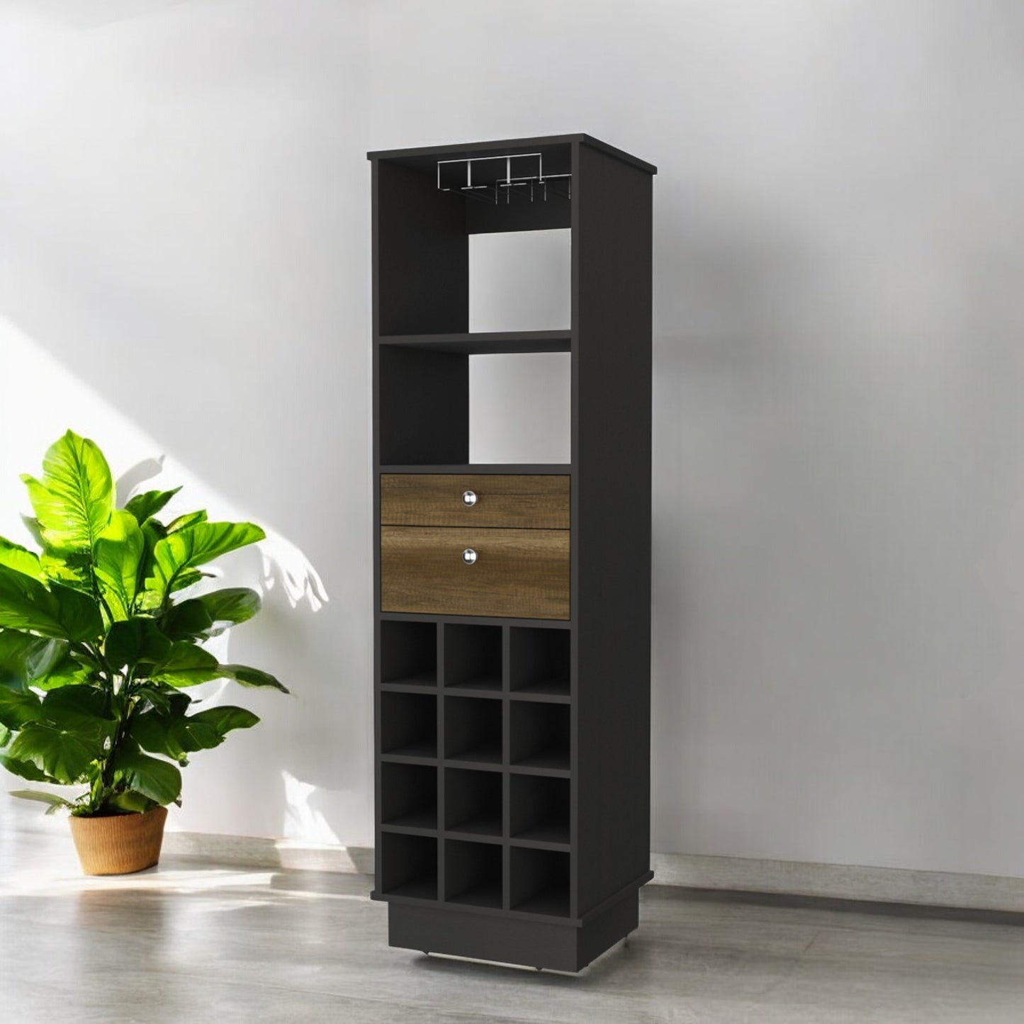 Black Bar Cabinet With Two Drawers By Homeroots | Cabinets | Modishstore - 1