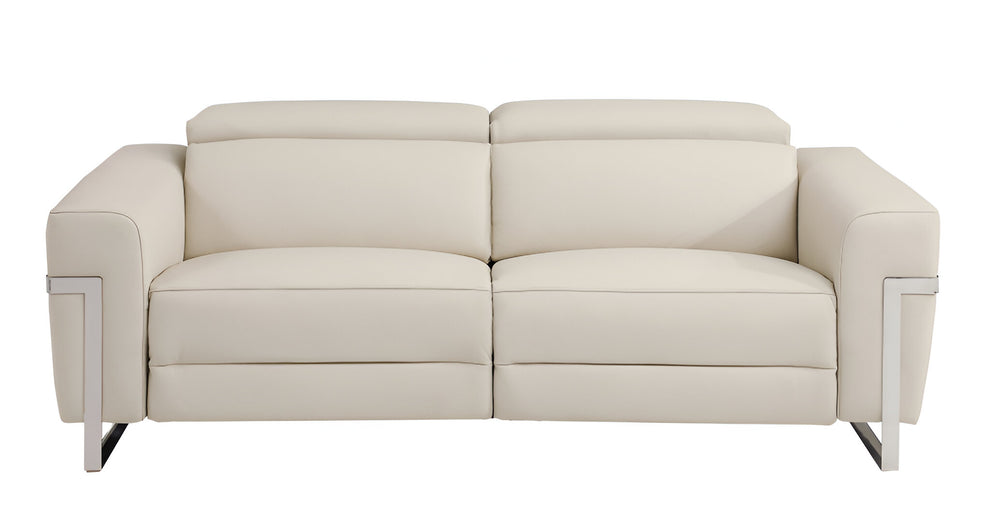 Beige Italian Leather USB Reclining Sofa With Silver Legs By Homeroots | Sofas | Modishstore - 7