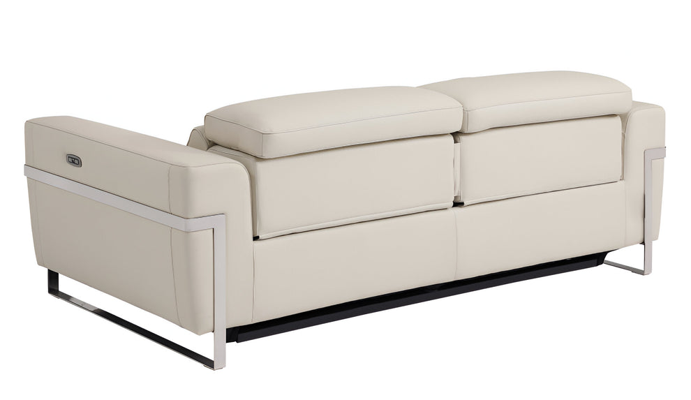Beige Italian Leather USB Reclining Sofa With Silver Legs By Homeroots | Sofas | Modishstore - 2
