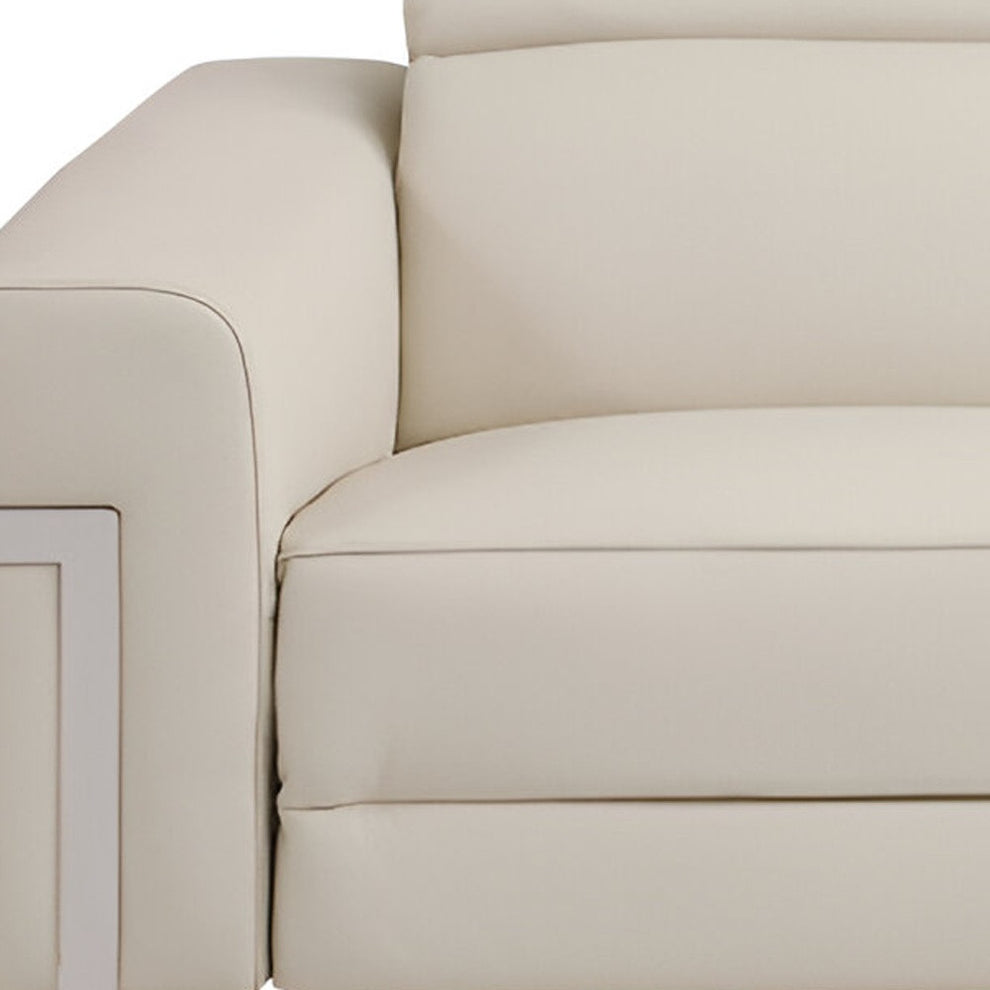 Beige Italian Leather USB Reclining Sofa With Silver Legs By Homeroots | Sofas | Modishstore - 4
