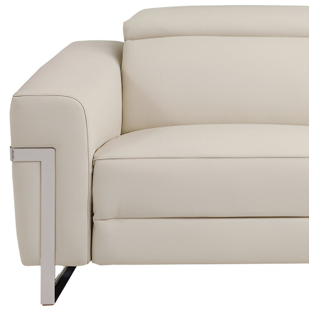 Beige Italian Leather USB Reclining Sofa With Silver Legs By Homeroots | Sofas | Modishstore - 5