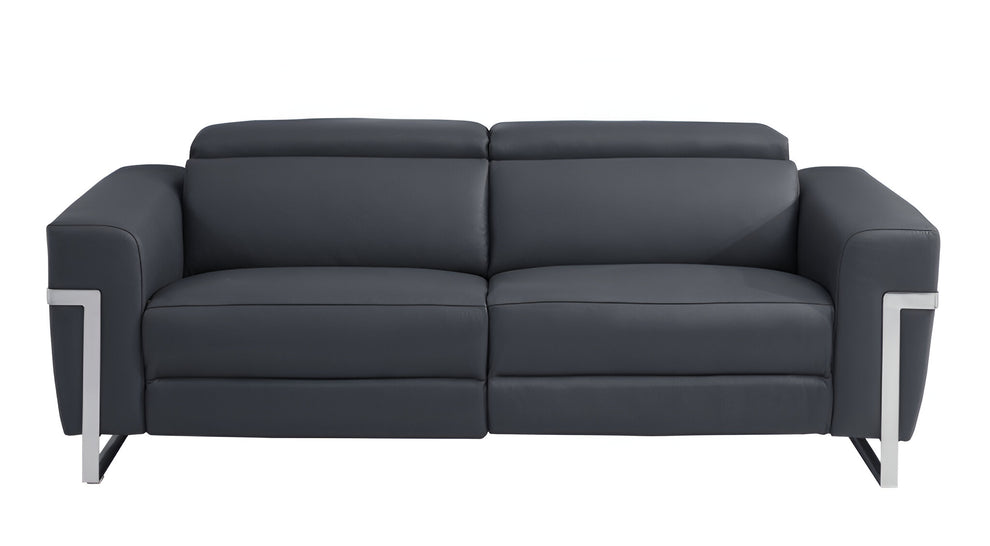 Dark Gray Italian Leather USB Reclining Sofa With Silver Legs By Homeroots | Sofas | Modishstore - 2