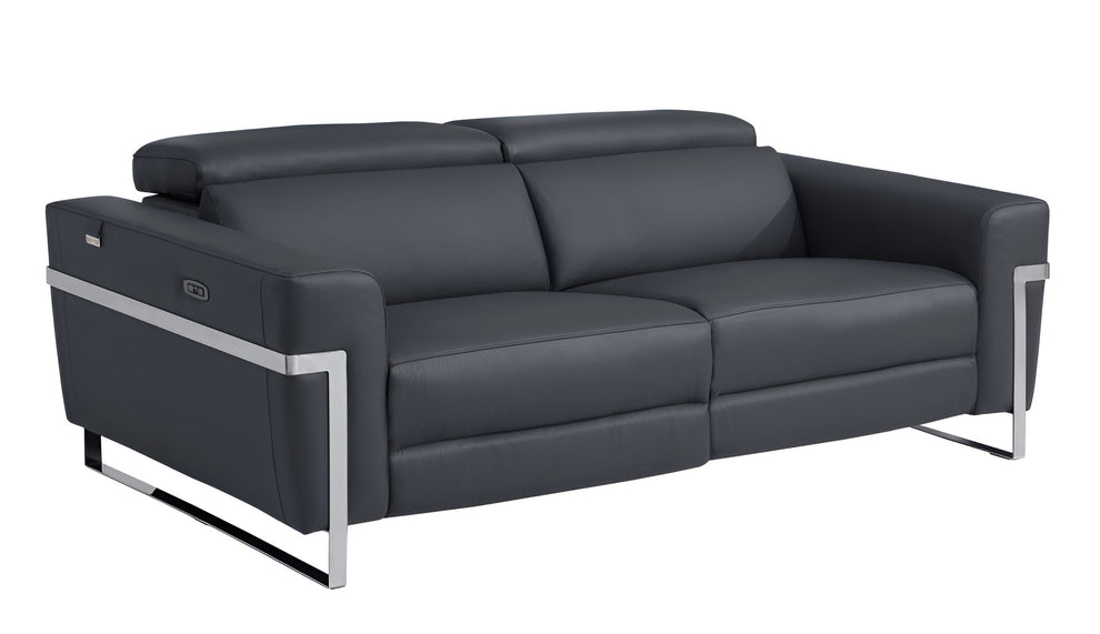 Dark Gray Italian Leather USB Reclining Sofa With Silver Legs By Homeroots | Sofas | Modishstore - 3