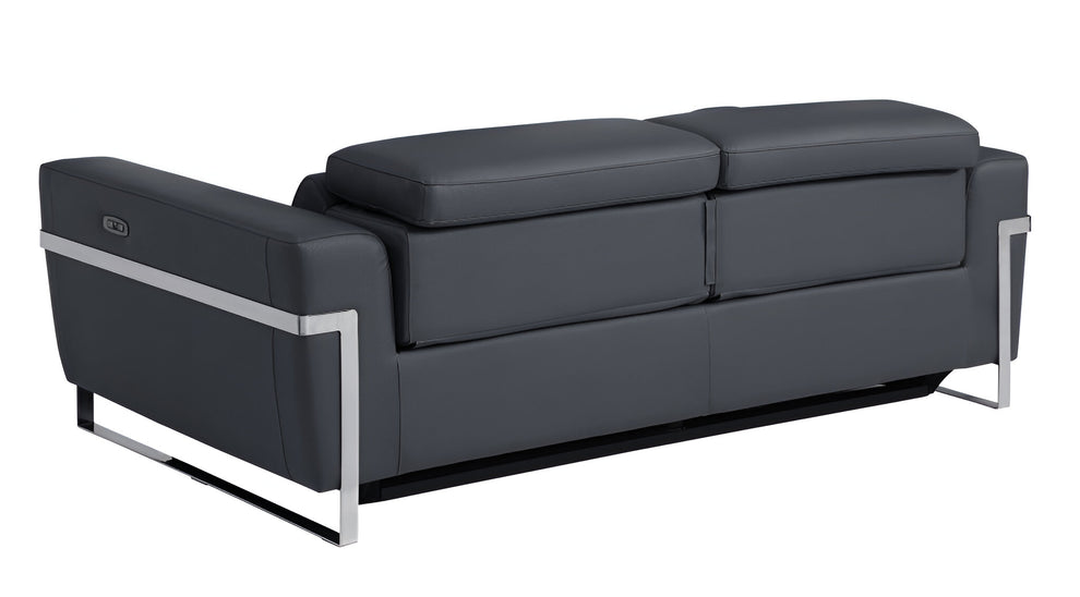 Dark Gray Italian Leather USB Reclining Sofa With Silver Legs By Homeroots | Sofas | Modishstore - 4