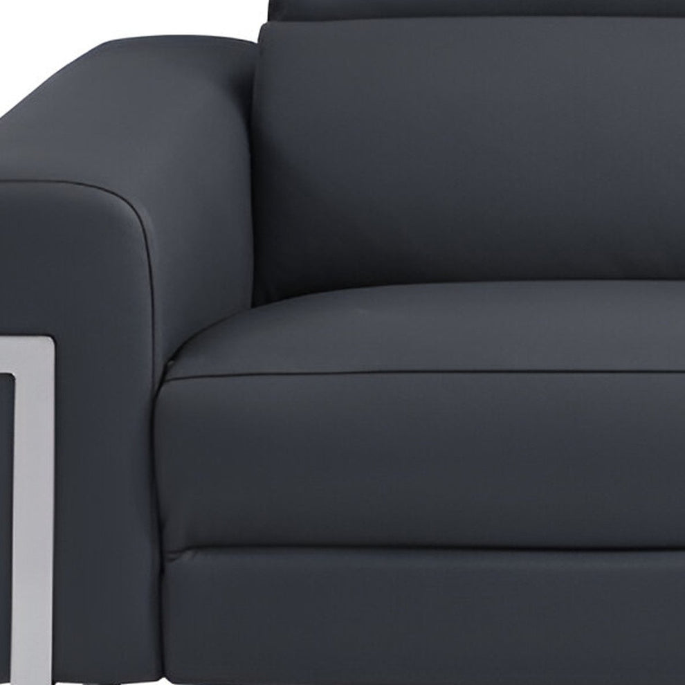 Dark Gray Italian Leather USB Reclining Sofa With Silver Legs By Homeroots | Sofas | Modishstore - 6