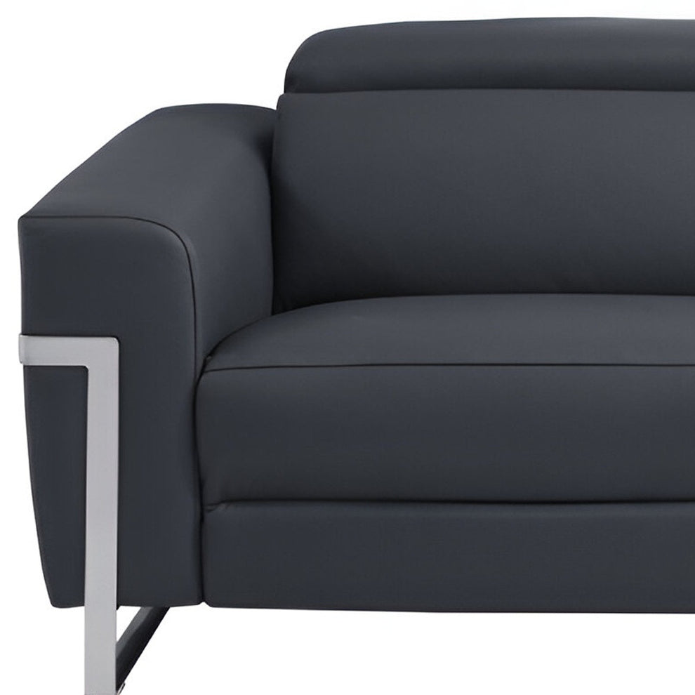 Dark Gray Italian Leather USB Reclining Sofa With Silver Legs By Homeroots | Sofas | Modishstore - 8