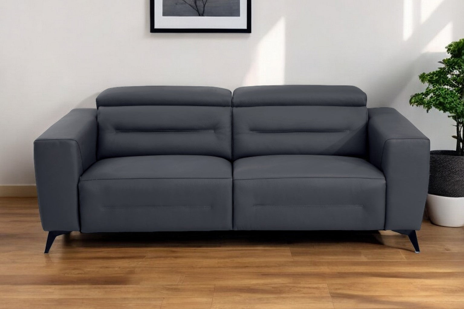 Gray Italian Leather USB Reclining Sofa With Black Legs By Homeroots | Sofas | Modishstore - 1