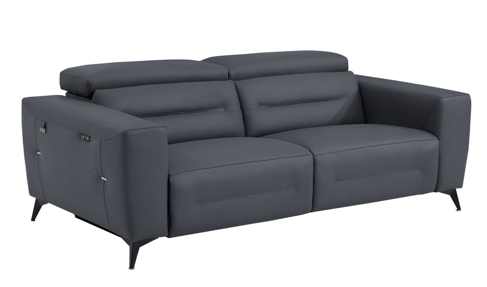 Gray Italian Leather USB Reclining Sofa With Black Legs By Homeroots | Sofas | Modishstore - 3