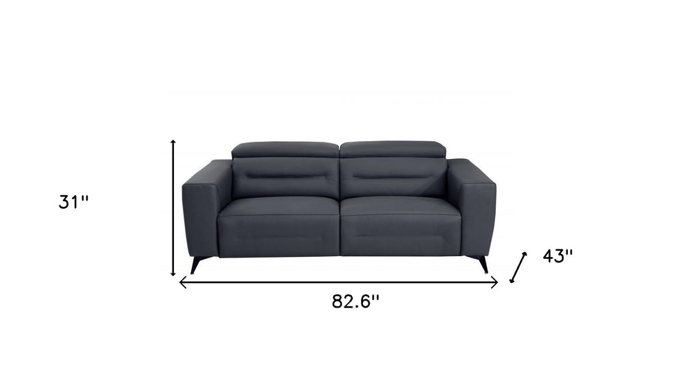 Gray Italian Leather USB Reclining Sofa With Black Legs By Homeroots | Sofas | Modishstore - 6