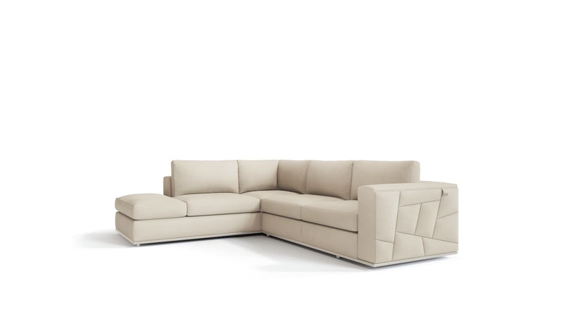 Beige Italian Leather Reclining L Shaped Two Piece Corner Sectional By Homeroots | Outdoor Sofas, Loveseats & Sectionals | Modishstore - 1
