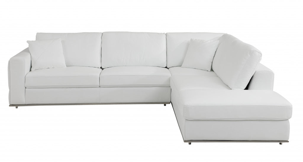 White Italian Leather Reclining L Shaped Two Piece Corner Sectional By Homeroots | Outdoor Sofas, Loveseats & Sectionals | Modishstore - 2