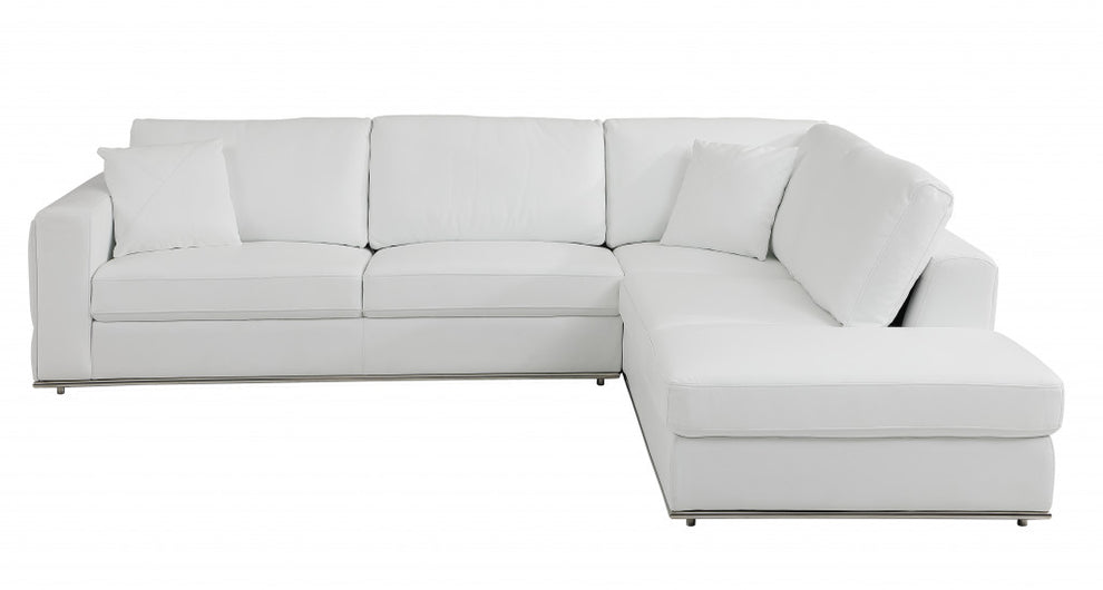 White Italian Leather Reclining L Shaped Two Piece Corner Sectional By Homeroots | Outdoor Sofas, Loveseats & Sectionals | Modishstore - 2