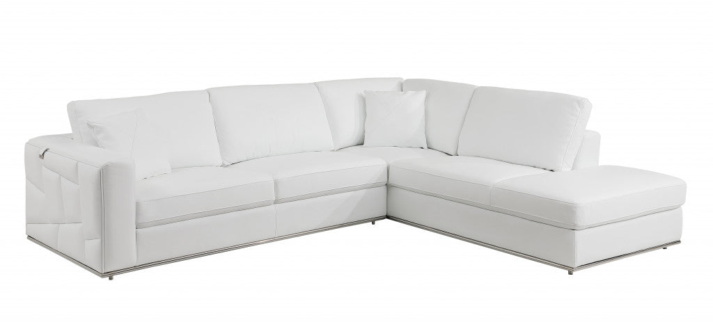 White Italian Leather Reclining L Shaped Two Piece Corner Sectional By Homeroots | Outdoor Sofas, Loveseats & Sectionals | Modishstore - 4