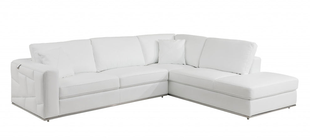 White Italian Leather Reclining L Shaped Two Piece Corner Sectional By Homeroots | Outdoor Sofas, Loveseats & Sectionals | Modishstore - 4