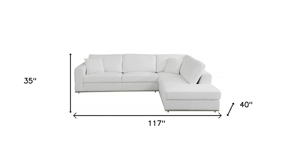 White Italian Leather Reclining L Shaped Two Piece Corner Sectional By Homeroots | Outdoor Sofas, Loveseats & Sectionals | Modishstore - 8
