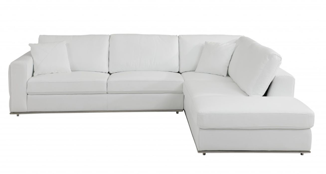 White Italian Leather Reclining L Shaped Two Piece Corner Sectional By Homeroots | Outdoor Sofas, Loveseats & Sectionals | Modishstore - 6