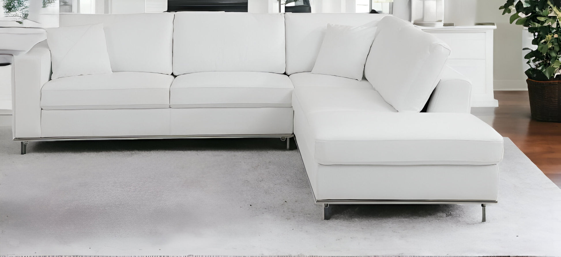 White Italian Leather Reclining L Shaped Two Piece Corner Sectional By Homeroots | Outdoor Sofas, Loveseats & Sectionals | Modishstore - 3