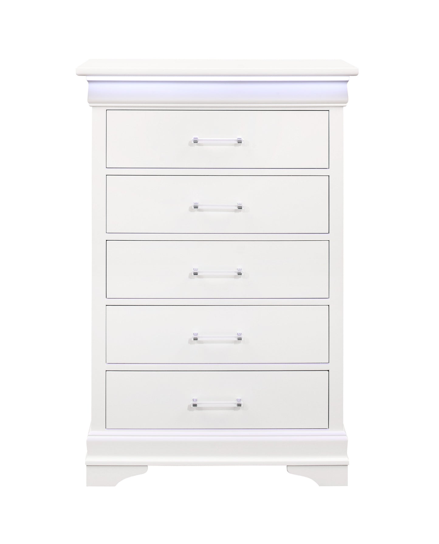 White Solid Wood Five Drawer Chest with LED Lighting By Homeroots | Dressers | Modishstore - 2